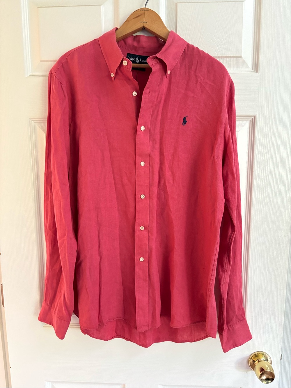 Ralph Lauren Shirt 100% Linen Button Down Red